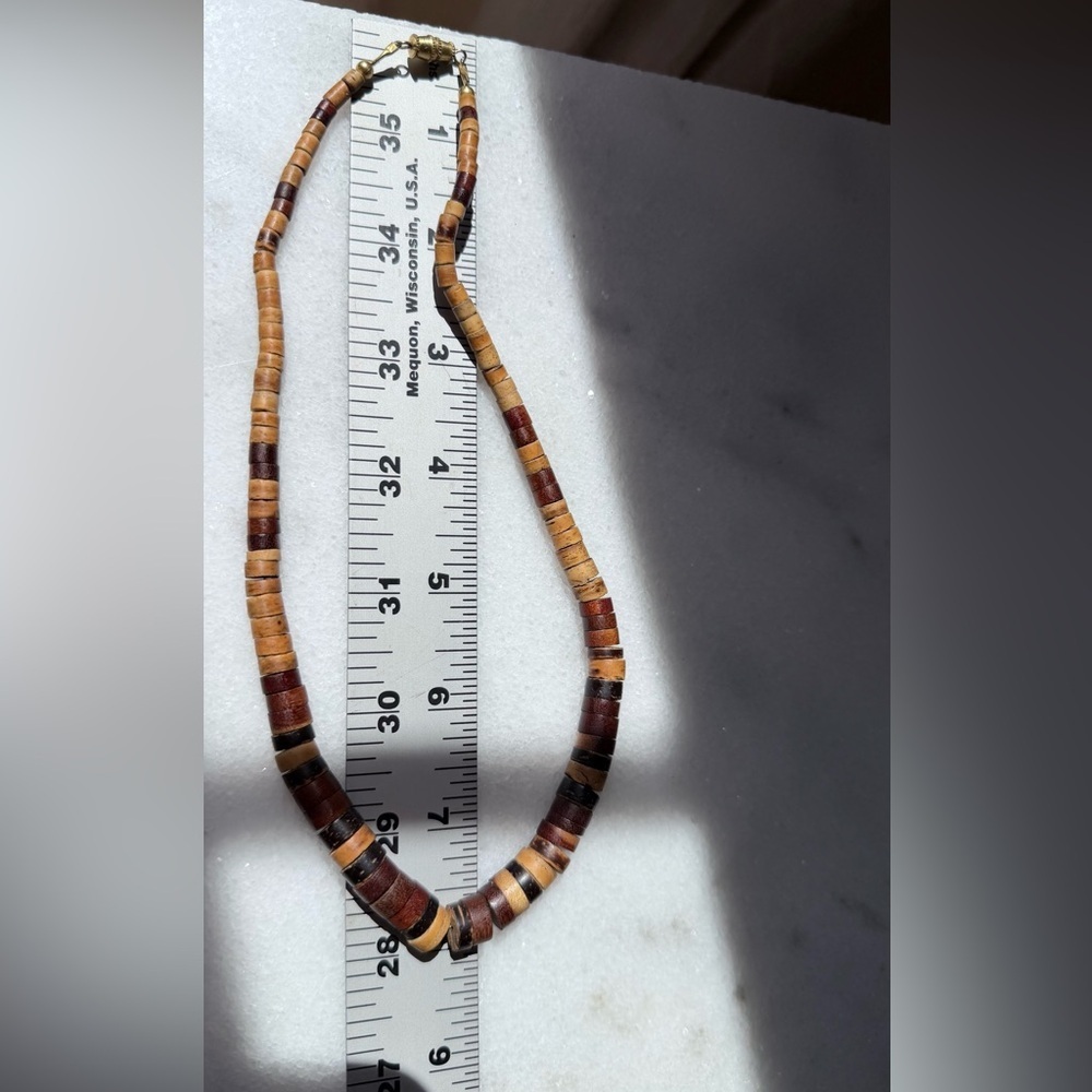 Handcrafted Brown Wood Disc Bead Necklace - Women Jewelry vintage - Picture 4 of 8